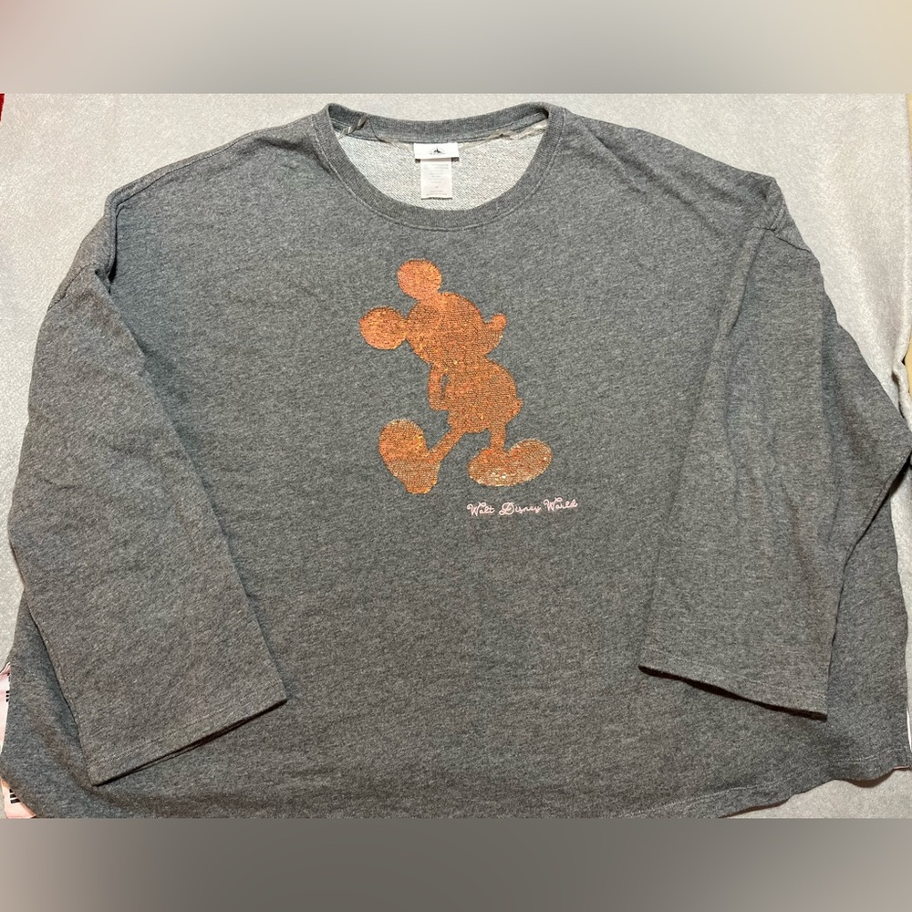 Disney Rose Gold Sequins Mickey Mouse Gray Sweater Size 3X Vacation Travel
